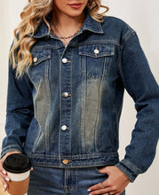 Load image into Gallery viewer, Vintage Gradient Lapel Wash Denim Jacket: DarkBlue / XL