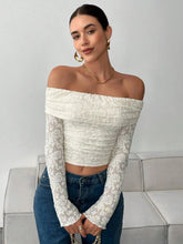 Load image into Gallery viewer, Off Shoulder Long Sleeve Bodycon Top: Ivory / Missy / S