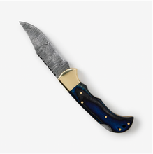 Load image into Gallery viewer, Blue Diamond Wood folding knife with Leather Sheath