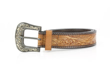 Load image into Gallery viewer, Tan Tooled Leather Floral Belt Unisex Western RMB 14-2502