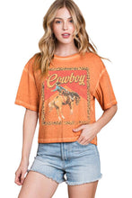 Load image into Gallery viewer, Cowboy Leopard Frame Graphic S/S Lunar Dye Faux Crop: BLACK / M