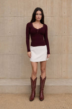 Load image into Gallery viewer, LACE TRIM BUTTON DETAIL LONG SLEEVE KNIT TOP : BLACK