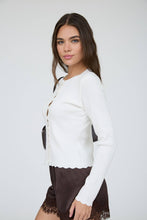Load image into Gallery viewer, SCALLOPED BUTTON DETAIL LONG SLEEVE KNIT CARDIGAN : BROWN