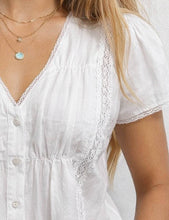 Load image into Gallery viewer, Ladies Boho V-Neck Lace Trim Solid Color Short Sleeves Top: White / S