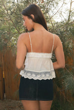 Load image into Gallery viewer, BRIELLE Babydoll Embroidered Mesh Lace Trim V-Neck Cami Top: CREAM / 3 SMALL • 2 MEDIUM • 1 LARGE