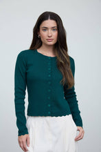Load image into Gallery viewer, SCALLOPED BUTTON DETAIL LONG SLEEVE KNIT CARDIGAN : BROWN