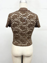 Load image into Gallery viewer, Deep V-Neck Floral Lace Short Sleeve Top: Black / S