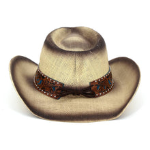 Load image into Gallery viewer, Floral Concho Band Two Tone Straw Cowboy Hat: TP