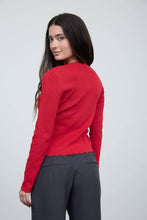 Load image into Gallery viewer, SCALLOPED BUTTON DETAIL LONG SLEEVE KNIT CARDIGAN : BROWN