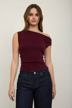 Load image into Gallery viewer, ASYMMETRIC BOAT NECK FITTED KNIT SWEATER TOP: BLACK