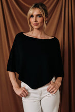 Load image into Gallery viewer, Slouchy Boat Neck Knit Pullover Poncho Top: Black / M