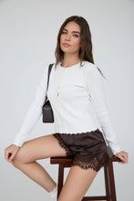 Load image into Gallery viewer, SCALLOPED BUTTON DETAIL LONG SLEEVE KNIT CARDIGAN : BROWN