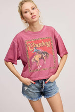 Load image into Gallery viewer, Cowboy Leopard Frame Graphic S/S Lunar Dye Faux Crop: BLACK / L