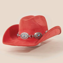 Load image into Gallery viewer, Turquoise Stud Concho Belt Western Cowboy Hat: KA