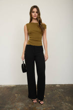 Load image into Gallery viewer, ASYMMETRIC BOAT NECK FITTED KNIT SWEATER TOP: BLACK