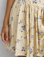 Load image into Gallery viewer, Ladies Boho Floral Square Neck Lace Trim Ruched Mini Dress: Light Yellow / L