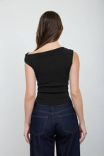 Load image into Gallery viewer, ASYMMETRIC BOAT NECK FITTED KNIT SWEATER TOP: BLACK