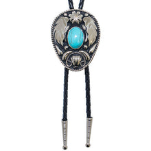 Load image into Gallery viewer, Turquoise Stone on Oval German Silver Bolo Tie with Feathers