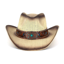 Load image into Gallery viewer, Floral Concho Band Two Tone Straw Cowboy Hat: BE