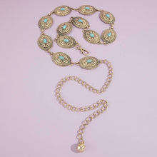 Load image into Gallery viewer, Oval Turquoise Concho Statement Chain Belt: S