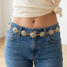 Load image into Gallery viewer, Floral Turquoise Concho Disc Chain Belt: G