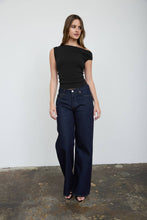 Load image into Gallery viewer, ASYMMETRIC BOAT NECK FITTED KNIT SWEATER TOP: BLACK