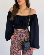 Load image into Gallery viewer, Crop Top Balloon Sleeve Straight-Neck Shirt: White / S