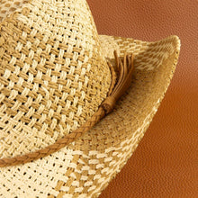 Load image into Gallery viewer, Two Tone Straw Braided Patches Cowboy Hat: IV