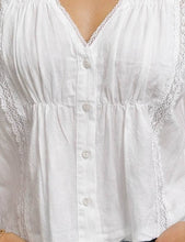 Load image into Gallery viewer, Ladies Boho V-Neck Lace Trim Solid Color Short Sleeves Top: White / S