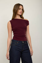 Load image into Gallery viewer, ASYMMETRIC BOAT NECK FITTED KNIT SWEATER TOP: BLACK