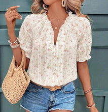 Load image into Gallery viewer, Ruffle floral blouse top: Begie / M