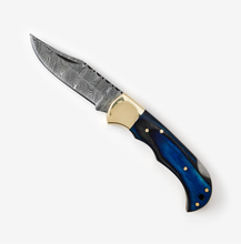 Load image into Gallery viewer, Blue Diamond Wood folding knife with Leather Sheath