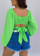 Load image into Gallery viewer, Crop Top Balloon Sleeve Straight-Neck Shirt: White / S