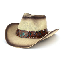 Load image into Gallery viewer, Floral Concho Band Two Tone Straw Cowboy Hat: TP