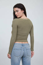 Load image into Gallery viewer, LACE TRIM BUTTON DETAIL LONG SLEEVE KNIT TOP : DARK BROWN