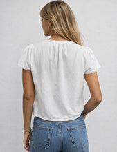 Load image into Gallery viewer, Ladies Boho V-Neck Lace Trim Solid Color Short Sleeves Top: White / S