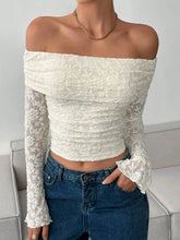 Load image into Gallery viewer, Off Shoulder Long Sleeve Bodycon Top: Ivory / Missy / S