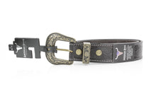 Load image into Gallery viewer, Black Tooled Leather Belt with Floral Filigree ABB 14-2630