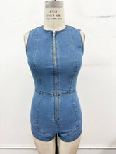 Load image into Gallery viewer, Zip-Front Stretch Denim Romper: Medium Denim / L