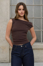Load image into Gallery viewer, ASYMMETRIC BOAT NECK FITTED KNIT SWEATER TOP: BLACK
