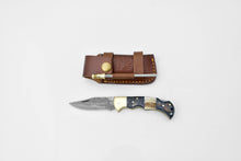Load image into Gallery viewer, Damascus steel pocket knife Limited Run Black Diamond Wood and Stag Horn TF-052