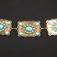 Load image into Gallery viewer, Western Mixed Turquoise Stud Rectangle Concho Chain Belt: G