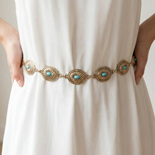 Load image into Gallery viewer, Oval Turquoise Concho Statement Chain Belt: S