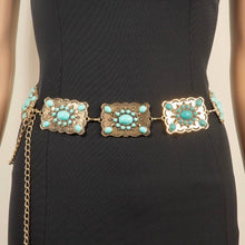 Load image into Gallery viewer, Western Mixed Turquoise Stud Rectangle Concho Chain Belt: G