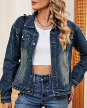 Load image into Gallery viewer, Vintage Gradient Lapel Wash Denim Jacket: DarkBlue / M