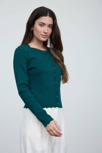 Load image into Gallery viewer, SCALLOPED BUTTON DETAIL LONG SLEEVE KNIT CARDIGAN : BLACK