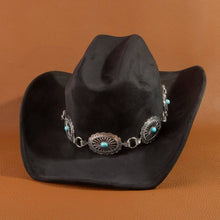 Load image into Gallery viewer, Turquoise Stud Concho Belt Western Cowboy Hat: KA