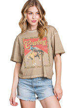 Load image into Gallery viewer, Cowboy Leopard Frame Graphic S/S Lunar Dye Faux Crop: BLACK / L