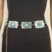 Load image into Gallery viewer, Western Mixed Turquoise Stud Rectangle Concho Chain Belt: G