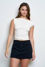 Load image into Gallery viewer, ASYMMETRIC BOAT NECK FITTED KNIT SWEATER TOP: BLACK